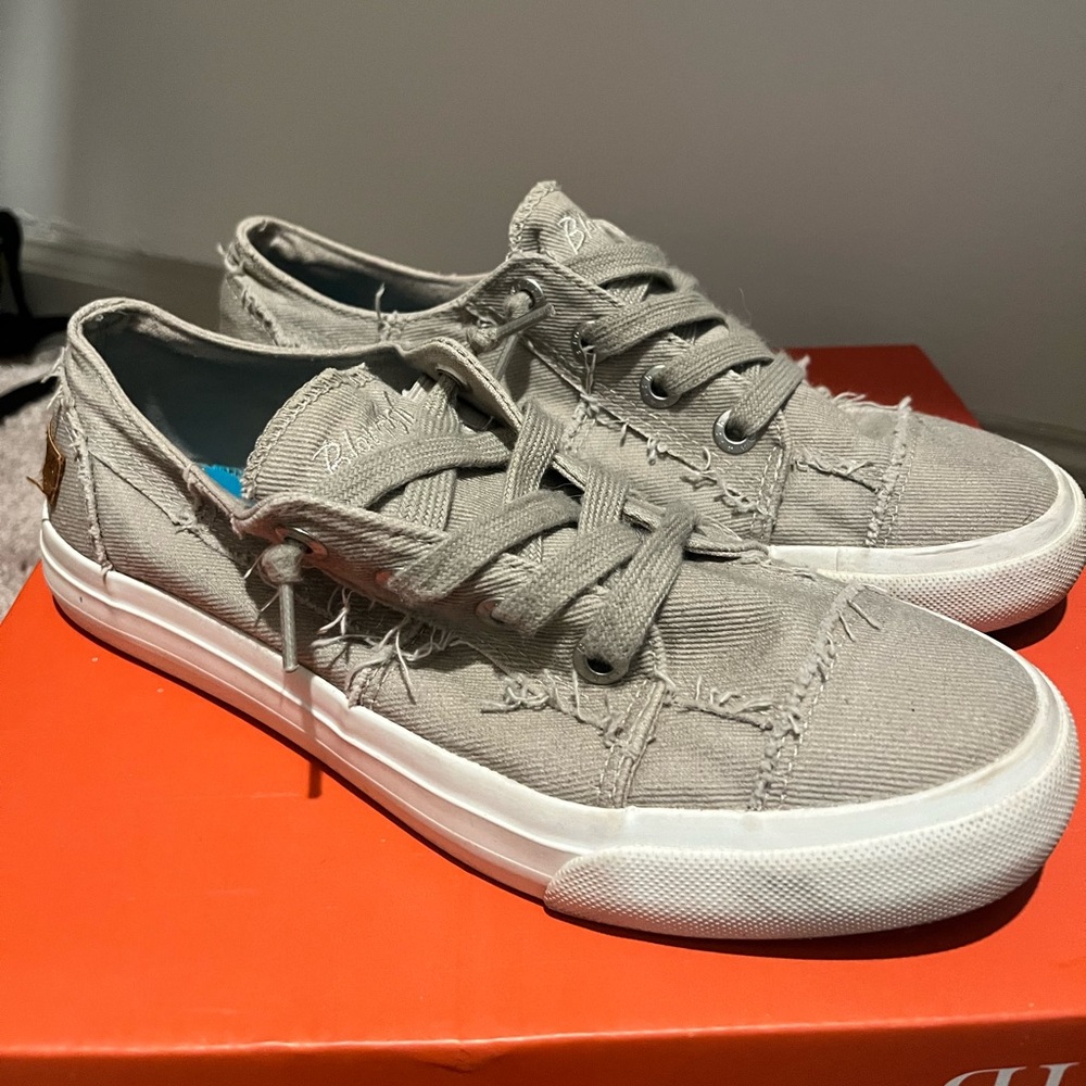 Beige Distressed Canvas Sneakers